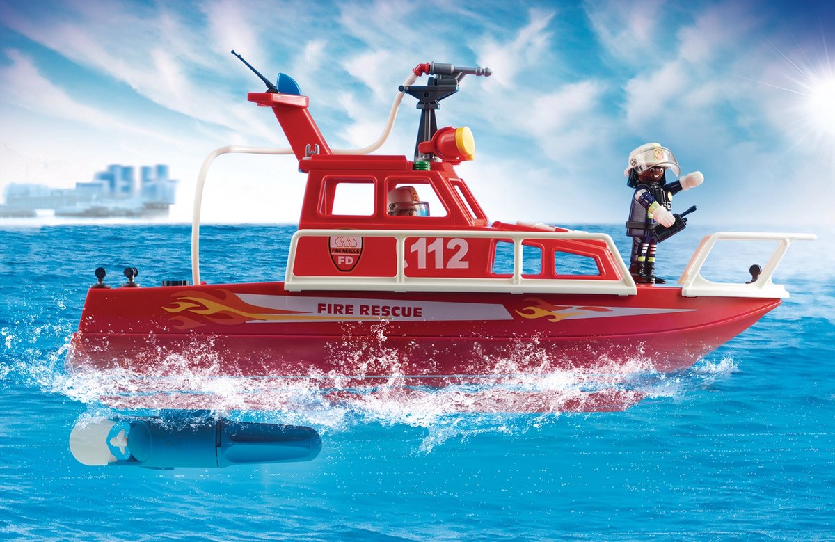 Playmobil 9503 - Mega Brandweer Set - Inclusief boot met onderwatermoter , helicopter en strandbuggy