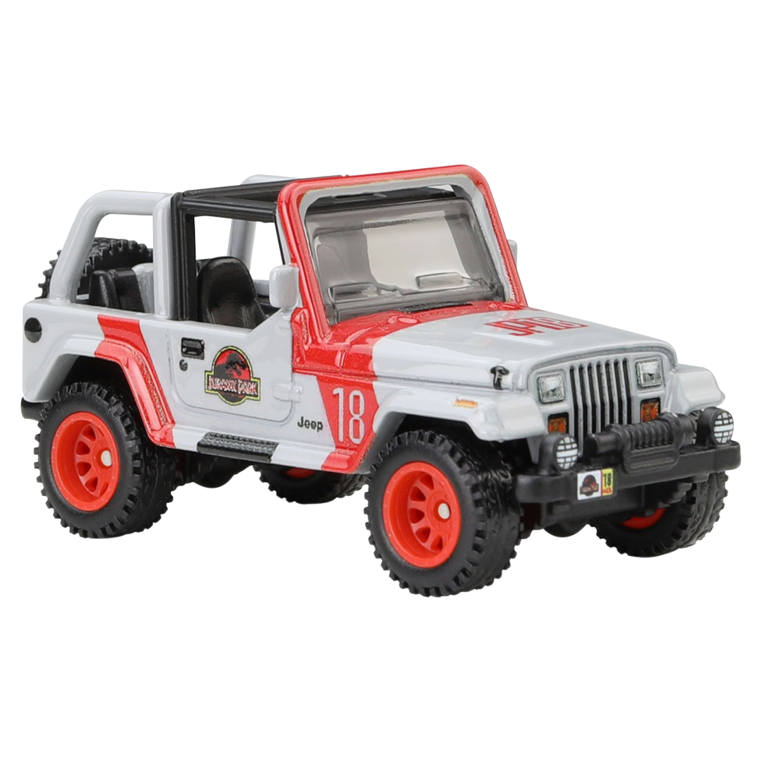 Hot Wheels Pop Culture/Entertainment Series JBL59 1992 Jeep Wrangler Sahara, grey Jurassic Park Schaal 1/64