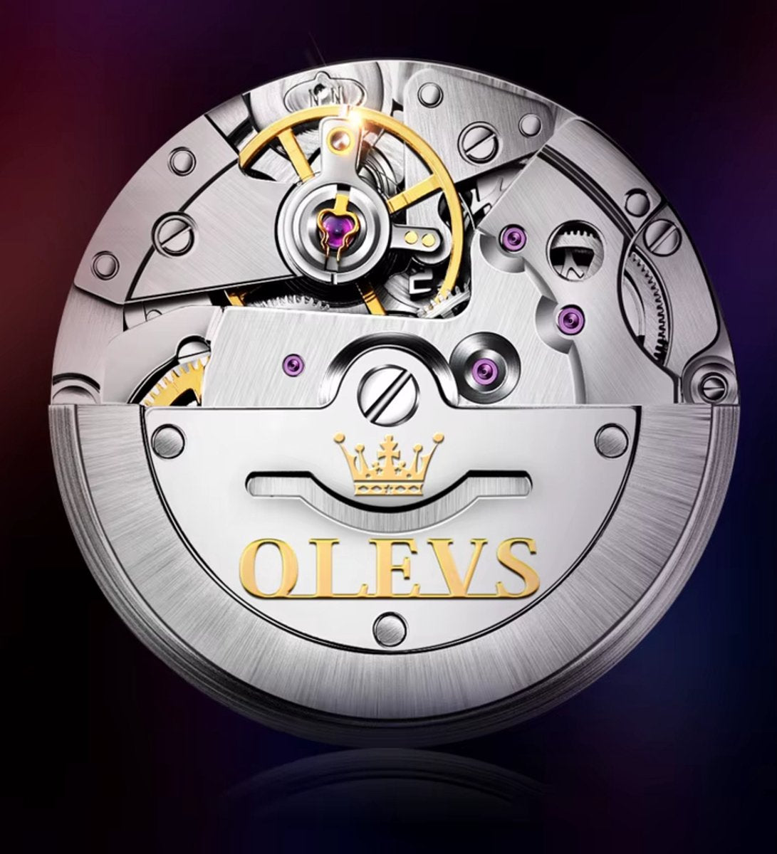 DRX OLEVS Heren Horloge Automaat Waterdicht Mechanisch Horloge Goud-Blauw Night Glow Luxe Volautomatische Horloge