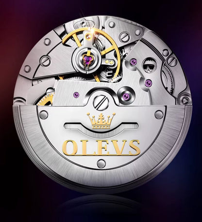 DRX OLEVS Heren Horloge Automaat Waterdicht Mechanisch Horloge Goud-Zwart Night Glow Luxe Volautomatische Horloge