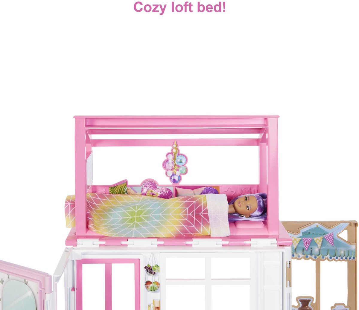 Mattel Games, Barbie-poppenhuisset met 2 verdiepingen, Barbie-poppen en accessoires, Veelkleurig