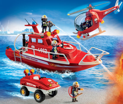 Playmobil 9503 - Mega Brandweer Set - Inclusief boot met onderwatermoter , helicopter en strandbuggy
