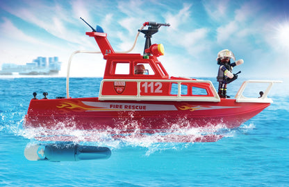 Playmobil 9503 - Mega Brandweer Set - Inclusief boot met onderwatermoter , helicopter en strandbuggy