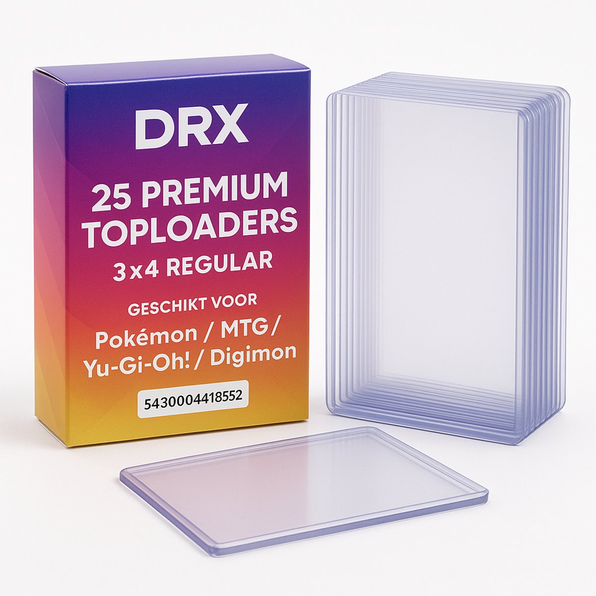 DRX Premium Toploaders – 25 Stuks – Kaartbeschermers 3x4 Regular – Voor Pokémon, Yu-Gi-Oh!, Digimon & Magic: The Gathering – Transparant Hard Plastic