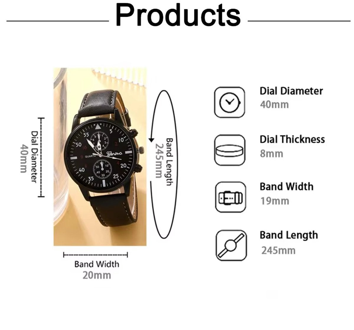 DRX - HerenHorloge - Polshorloge - Heren - Cadeau - Zwart Horloge - Armbanden - Mannen Sieraden - bruin Leer - Polsband