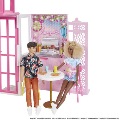 Mattel Games, Barbie-poppenhuisset met 2 verdiepingen, Barbie-poppen en accessoires, Veelkleurig