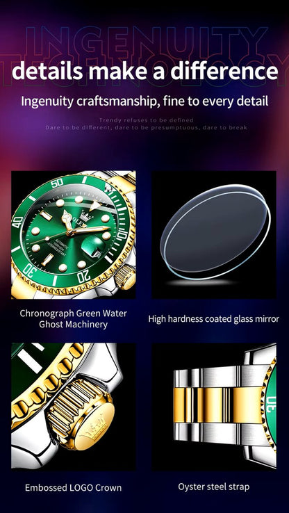 DRX OLEVS Heren Horloge Automaat Waterdicht Mechanisch Horloge RVS Zilver-Zwart Night Glow Luxe Volautomatische Horloge