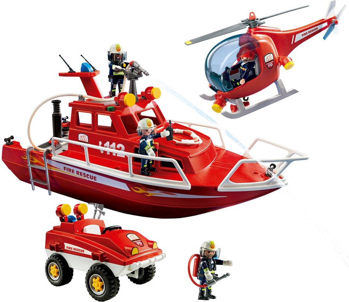 Playmobil 9503 - Mega Brandweer Set - Inclusief boot met onderwatermoter , helicopter en strandbuggy